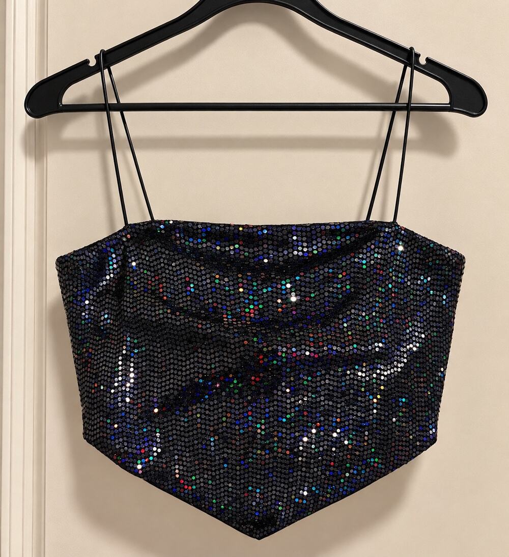Rue21 Black Iridescent Sequin Cami Top Size Small Y2K